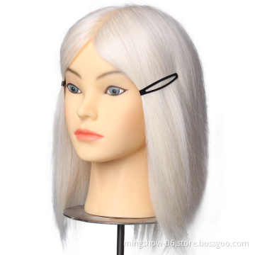 White color short goat hair mannequin head makeup training for sale